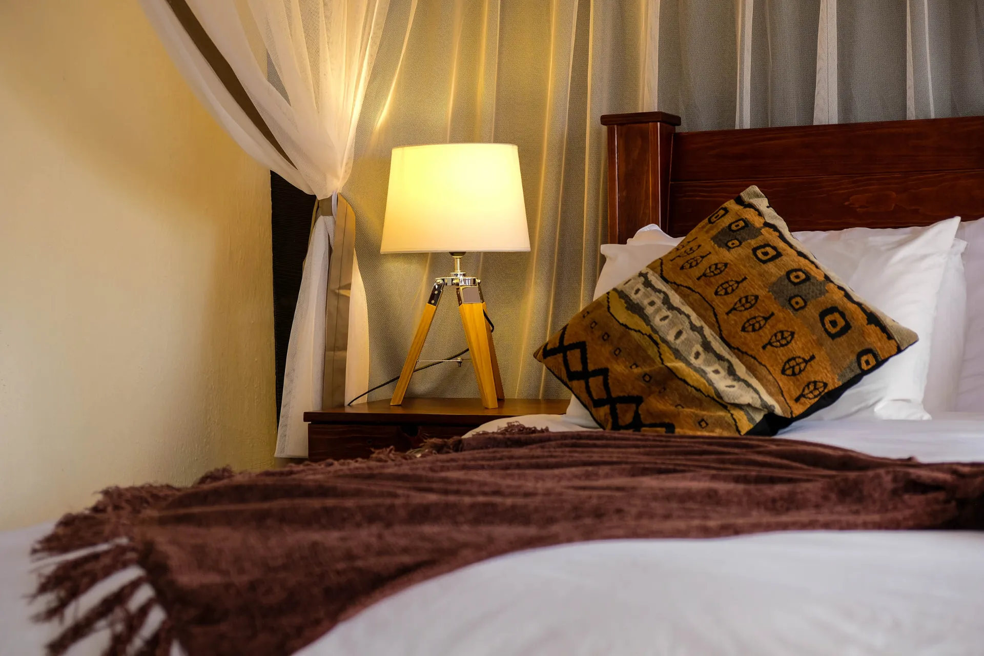 Yksityiskohta teltan makuuhuoneesta Yksityiskohta teltan makuuhuoneesta