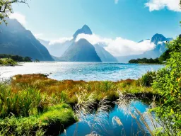 Milford Sound Fiordlandin kansallispuistossa, taustalla Mitre Peak